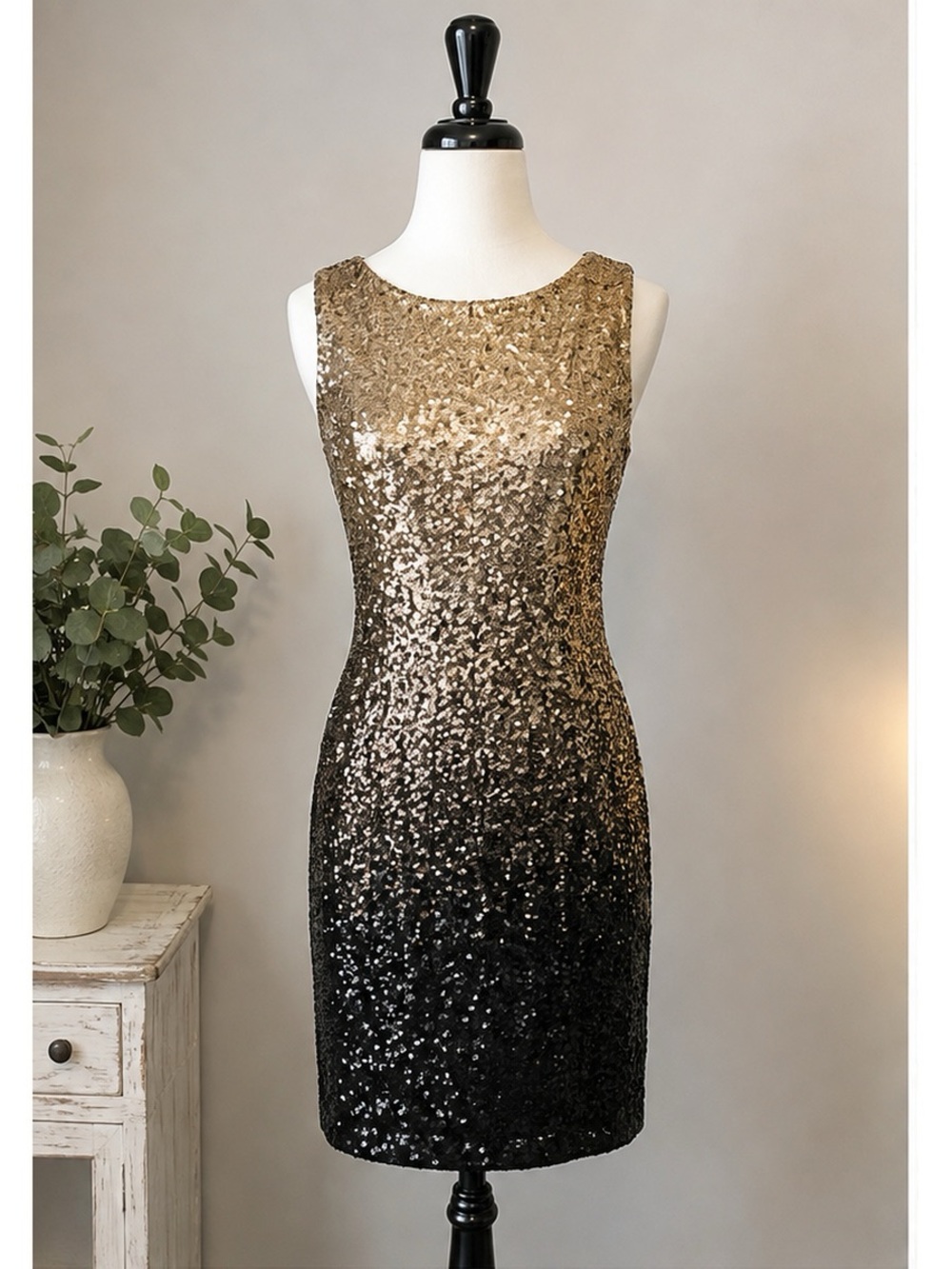 Gold to Black Sequin Ombre Sheath Dress